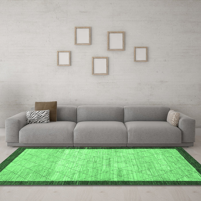 Machine Washable Abstract Emerald Green Modern Area Rugs in a Living Room,, wshabs1633emgrn