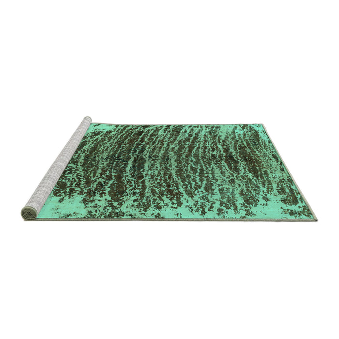 Sideview of Machine Washable Abstract Turquoise Modern Area Rugs, wshabs1634turq