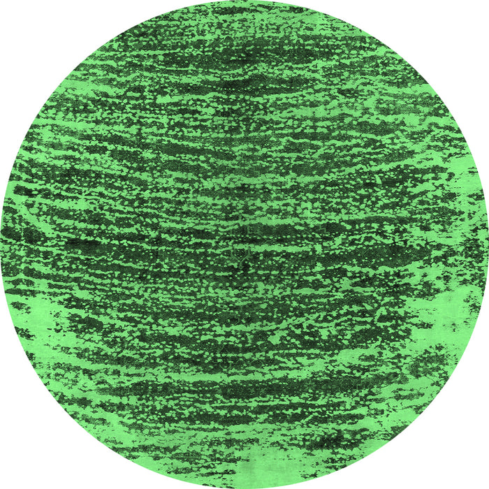 Round Machine Washable Abstract Emerald Green Modern Area Rugs, wshabs1634emgrn