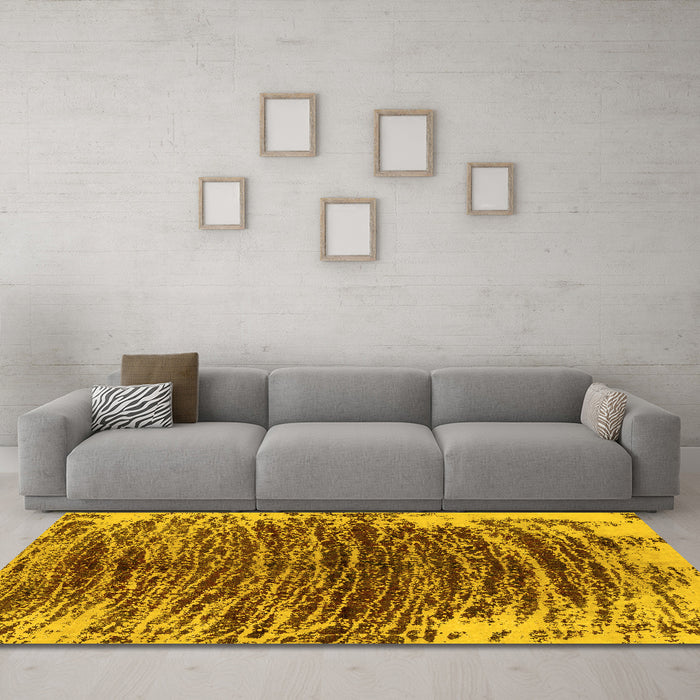 Machine Washable Abstract Yellow Modern Rug in a Living Room, wshabs1634yw