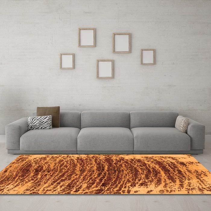 Machine Washable Abstract Orange Modern Area Rugs in a Living Room, wshabs1634org