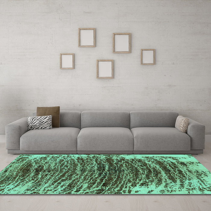 Machine Washable Abstract Turquoise Modern Area Rugs in a Living Room,, wshabs1634turq
