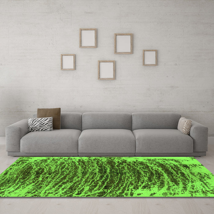 Machine Washable Abstract Green Modern Area Rugs in a Living Room,, wshabs1634grn