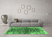 Machine Washable Abstract Emerald Green Modern Area Rugs in a Living Room,, wshabs1634emgrn