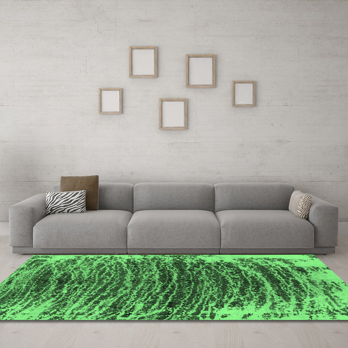 Machine Washable Abstract Emerald Green Modern Area Rugs in a Living Room,, wshabs1634emgrn