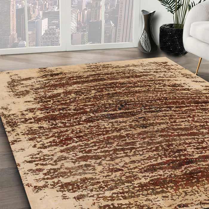 Abstract Dark Sienna Brown Modern Rug in Family Room, abs1634