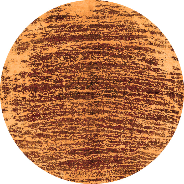 Round Machine Washable Abstract Orange Modern Area Rugs, wshabs1634org