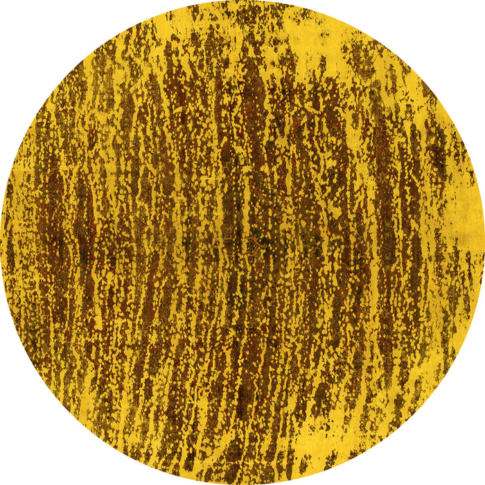 Round Machine Washable Abstract Yellow Modern Rug, wshabs1634yw
