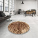 Round Machine Washable Abstract Dark Sienna Brown Rug in a Office, wshabs1634