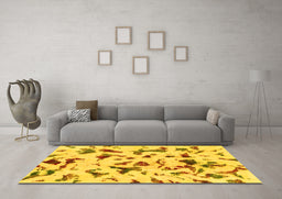 Machine Washable Abstract Yellow Modern Rug in a Living Room, wshabs1635yw