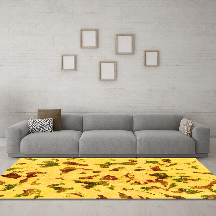 Machine Washable Abstract Yellow Modern Rug in a Living Room, wshabs1635yw