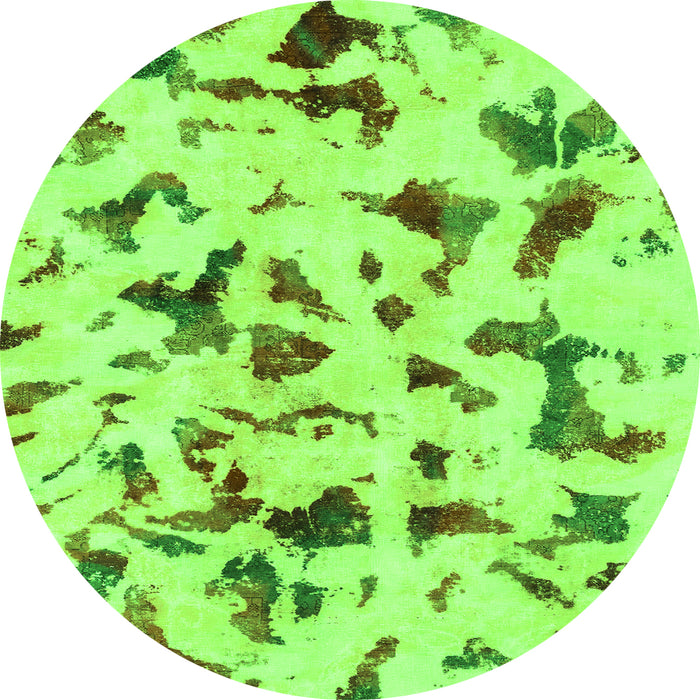 Round Machine Washable Abstract Green Modern Area Rugs, wshabs1635grn