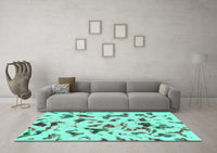 Machine Washable Abstract Turquoise Modern Rug, wshabs1635turq