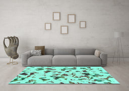 Machine Washable Abstract Turquoise Modern Area Rugs in a Living Room,, wshabs1635turq