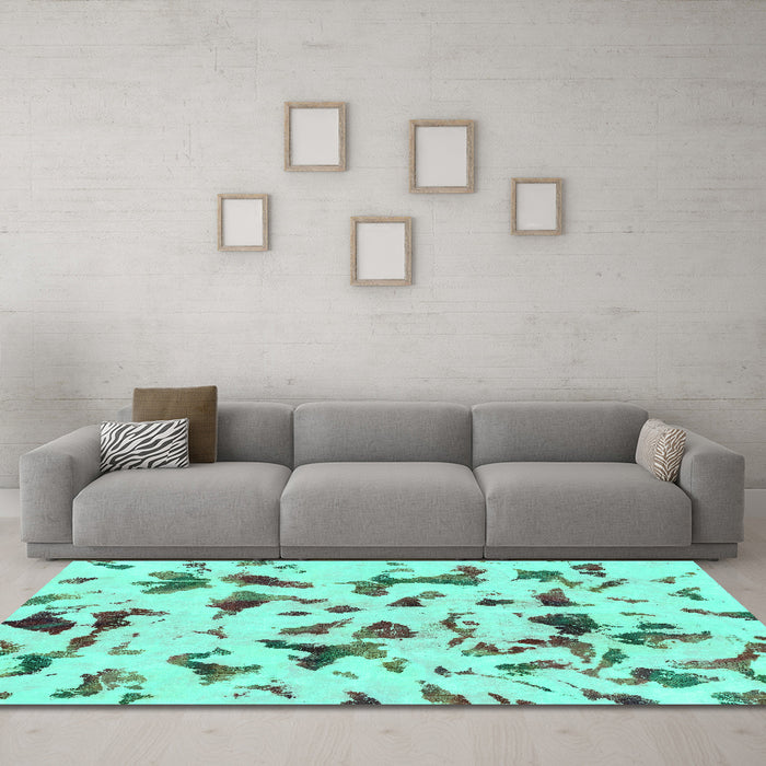 Machine Washable Abstract Turquoise Modern Area Rugs in a Living Room,, wshabs1635turq
