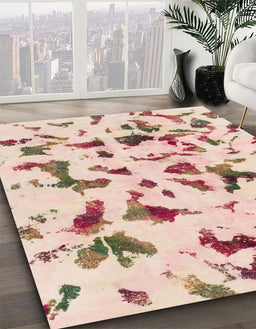 Abstract Copper Red Pink Modern Rug in Family Room, abs1635