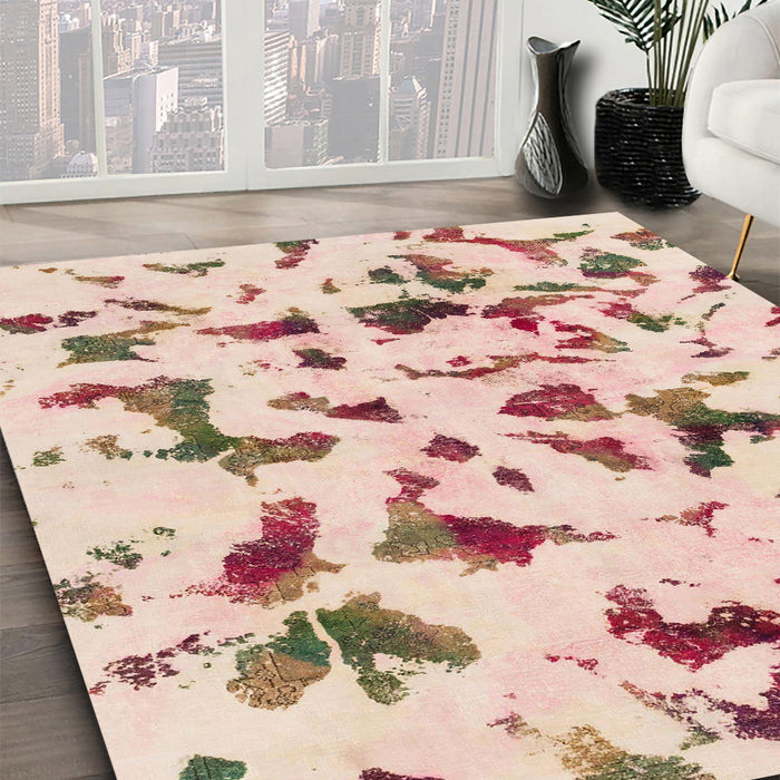 Machine Washable Abstract Copper Red Pink Rug in a Family Room, wshabs1635