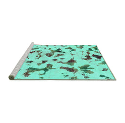 Sideview of Machine Washable Abstract Turquoise Modern Area Rugs, wshabs1635turq