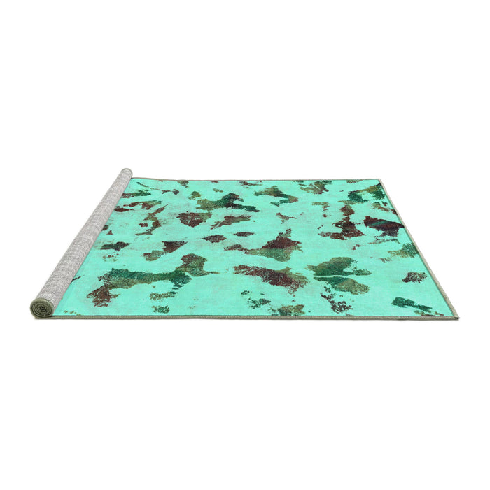 Sideview of Machine Washable Abstract Turquoise Modern Area Rugs, wshabs1635turq