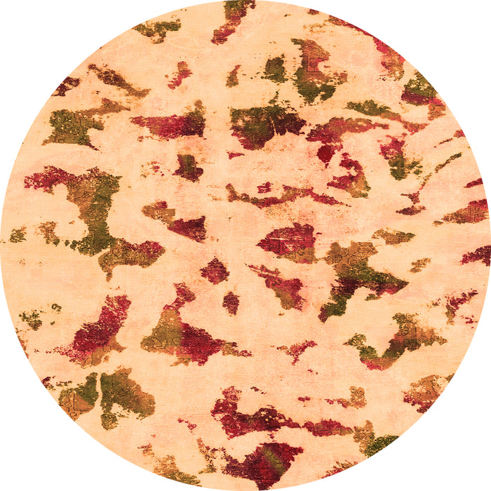 Round Machine Washable Abstract Orange Modern Area Rugs, wshabs1635org