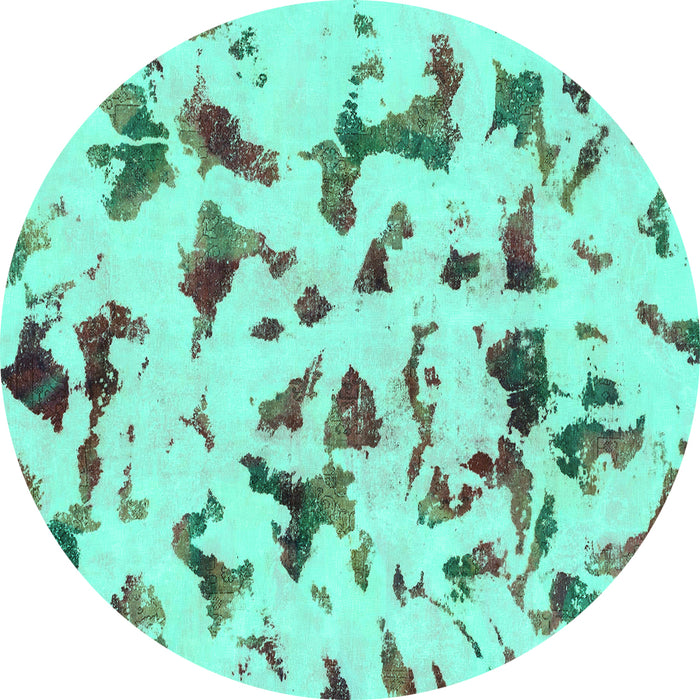 Round Machine Washable Abstract Turquoise Modern Area Rugs, wshabs1635turq