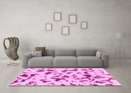 Machine Washable Abstract Pink Modern Rug in a Living Room, wshabs1635pnk