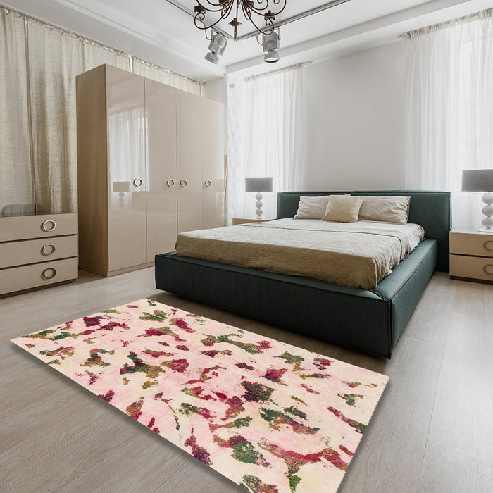 Machine Washable Abstract Copper Red Pink Rug in a Bedroom, wshabs1635