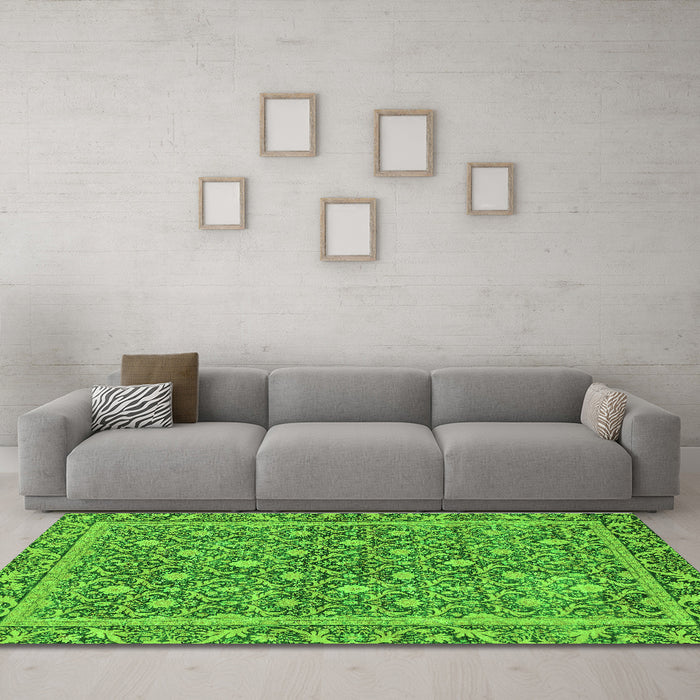Machine Washable Abstract Green Modern Area Rugs in a Living Room,, wshabs1636grn