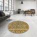 Round Machine Washable Abstract Yellow Rug in a Office, wshabs1636