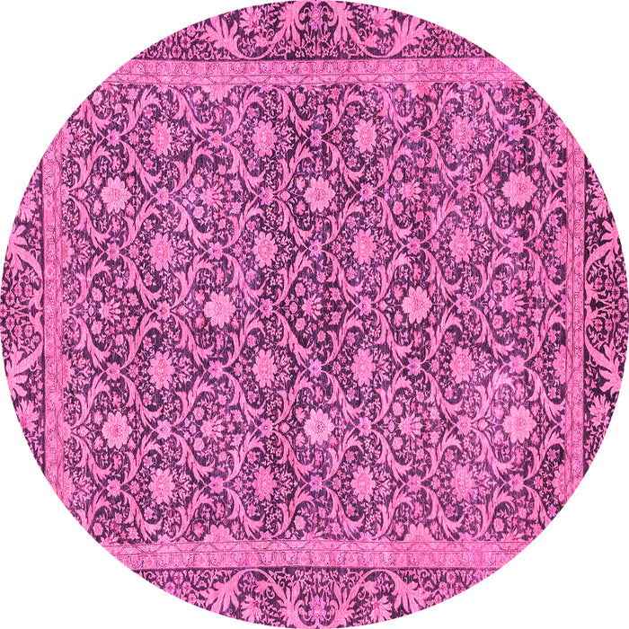 Round Machine Washable Abstract Pink Modern Rug, wshabs1636pnk