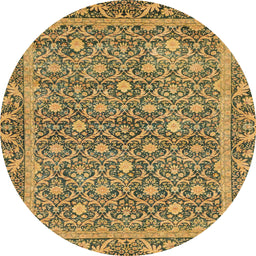 Round Machine Washable Abstract Yellow Rug, wshabs1636