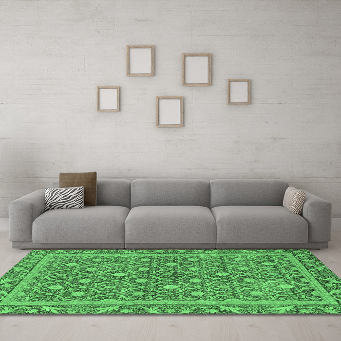 Machine Washable Abstract Emerald Green Modern Area Rugs in a Living Room,, wshabs1636emgrn