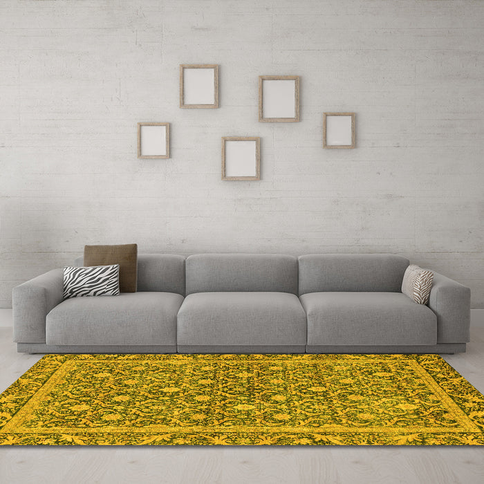 Machine Washable Abstract Yellow Modern Rug in a Living Room, wshabs1636yw