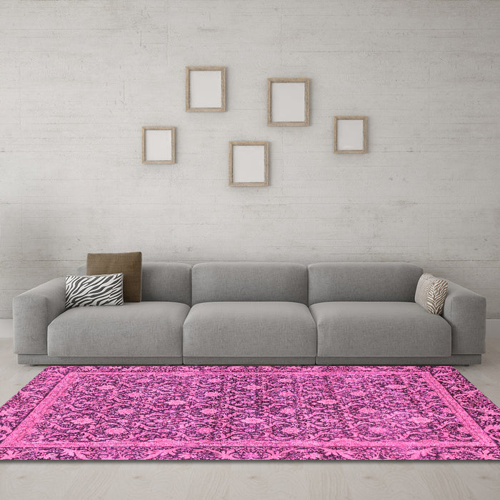 Machine Washable Abstract Pink Modern Rug in a Living Room, wshabs1636pnk