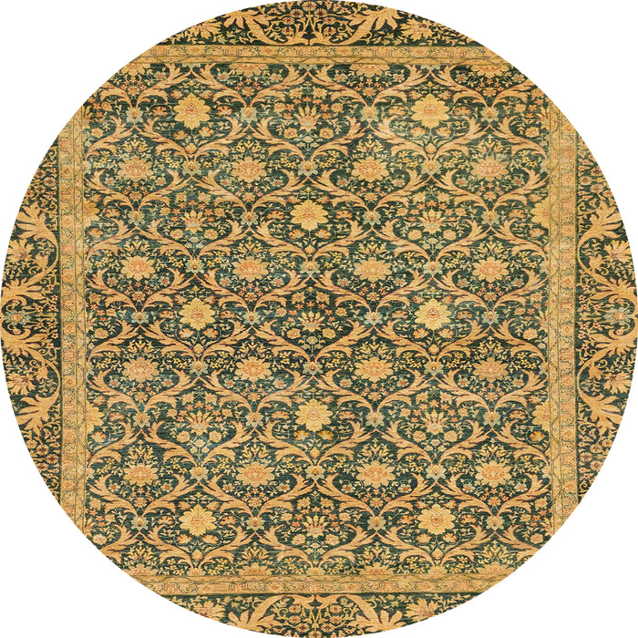 Round Abstract Yellow Modern Rug, abs1636