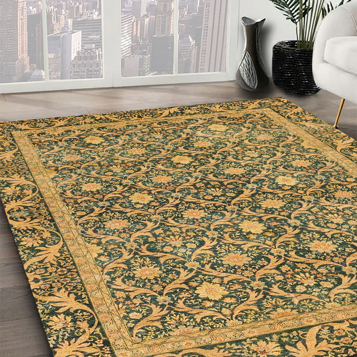 Abstract Yellow Modern Rug in Family Room, abs1636