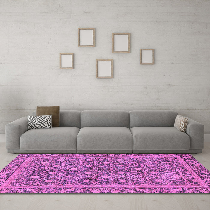 Machine Washable Abstract Purple Modern Area Rugs in a Living Room, wshabs1636pur