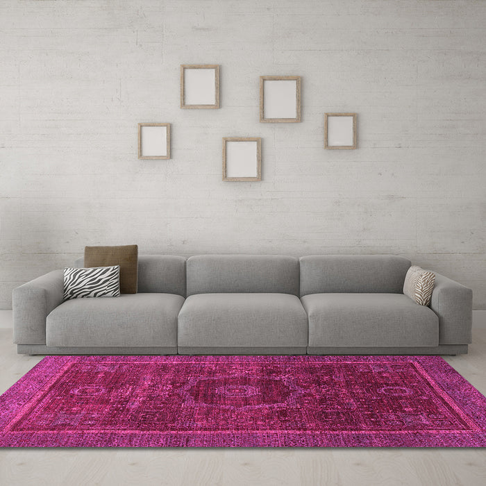 Machine Washable Abstract Pink Modern Rug in a Living Room, wshabs1637pnk