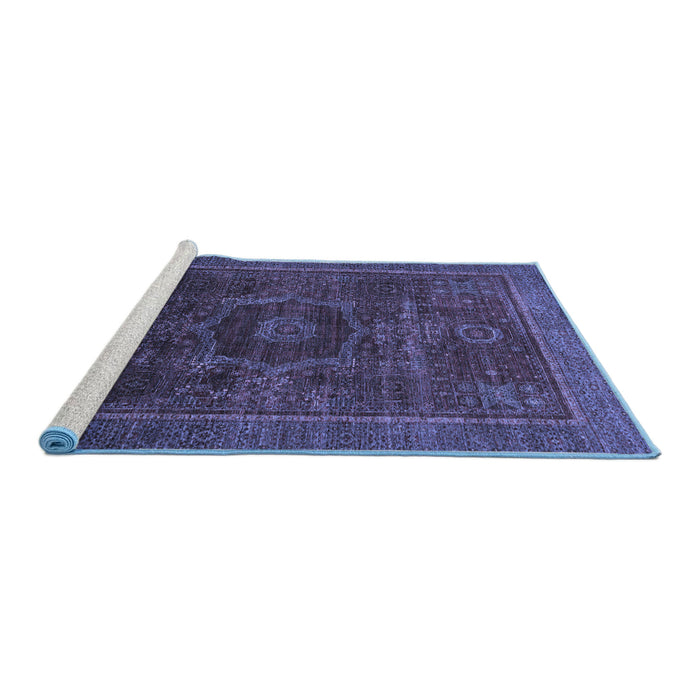 Sideview of Machine Washable Abstract Blue Modern Rug, wshabs1637blu