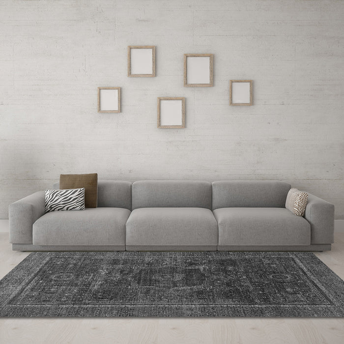 Machine Washable Abstract Gray Modern Rug in a Living Room,, wshabs1637gry