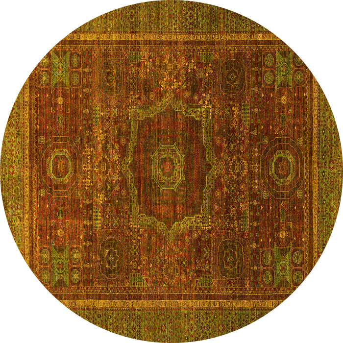 Round Machine Washable Abstract Yellow Modern Rug, wshabs1637yw