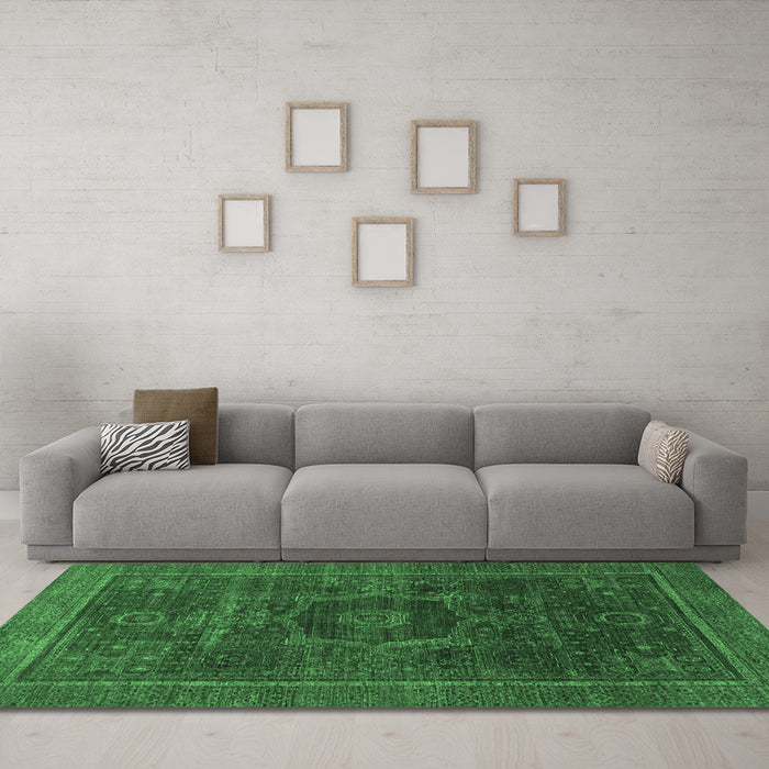 Machine Washable Abstract Emerald Green Modern Area Rugs in a Living Room,, wshabs1637emgrn