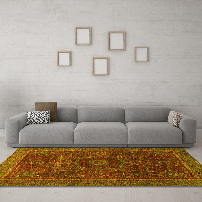Machine Washable Abstract Yellow Modern Rug in a Living Room, wshabs1637yw