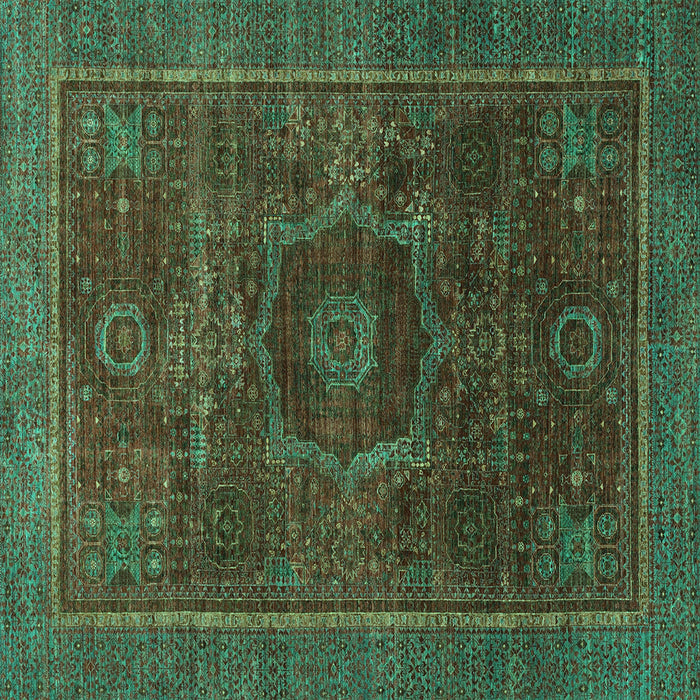 Square Machine Washable Abstract Turquoise Modern Area Rugs, wshabs1637turq