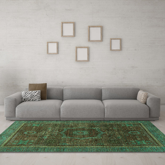 Machine Washable Abstract Turquoise Modern Area Rugs in a Living Room,, wshabs1637turq