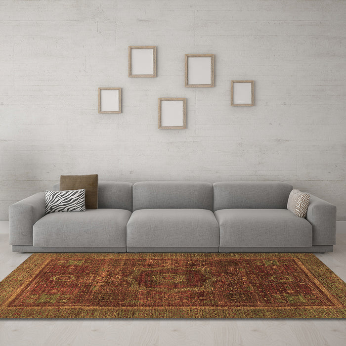 Machine Washable Abstract Brown Modern Rug in a Living Room,, wshabs1637brn