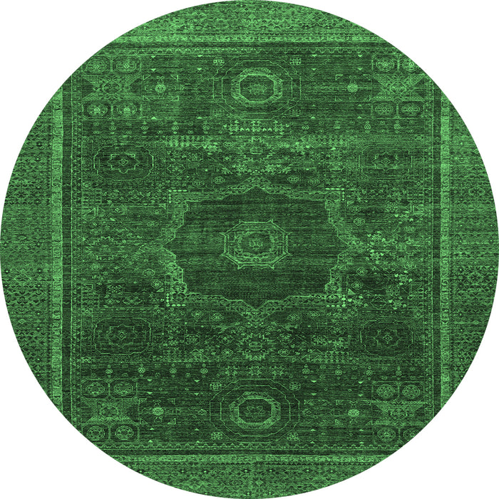 Round Abstract Emerald Green Modern Rug, abs1637emgrn