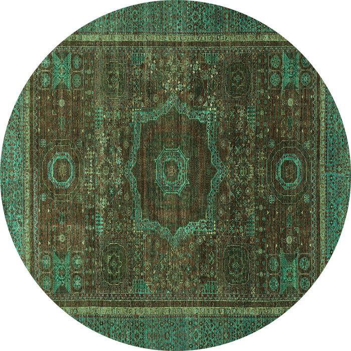 Round Abstract Turquoise Modern Rug, abs1637turq