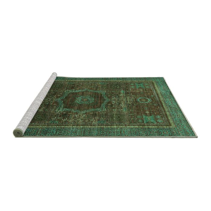 Sideview of Machine Washable Abstract Turquoise Modern Area Rugs, wshabs1637turq