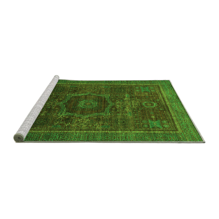 Sideview of Machine Washable Abstract Green Modern Area Rugs, wshabs1637grn
